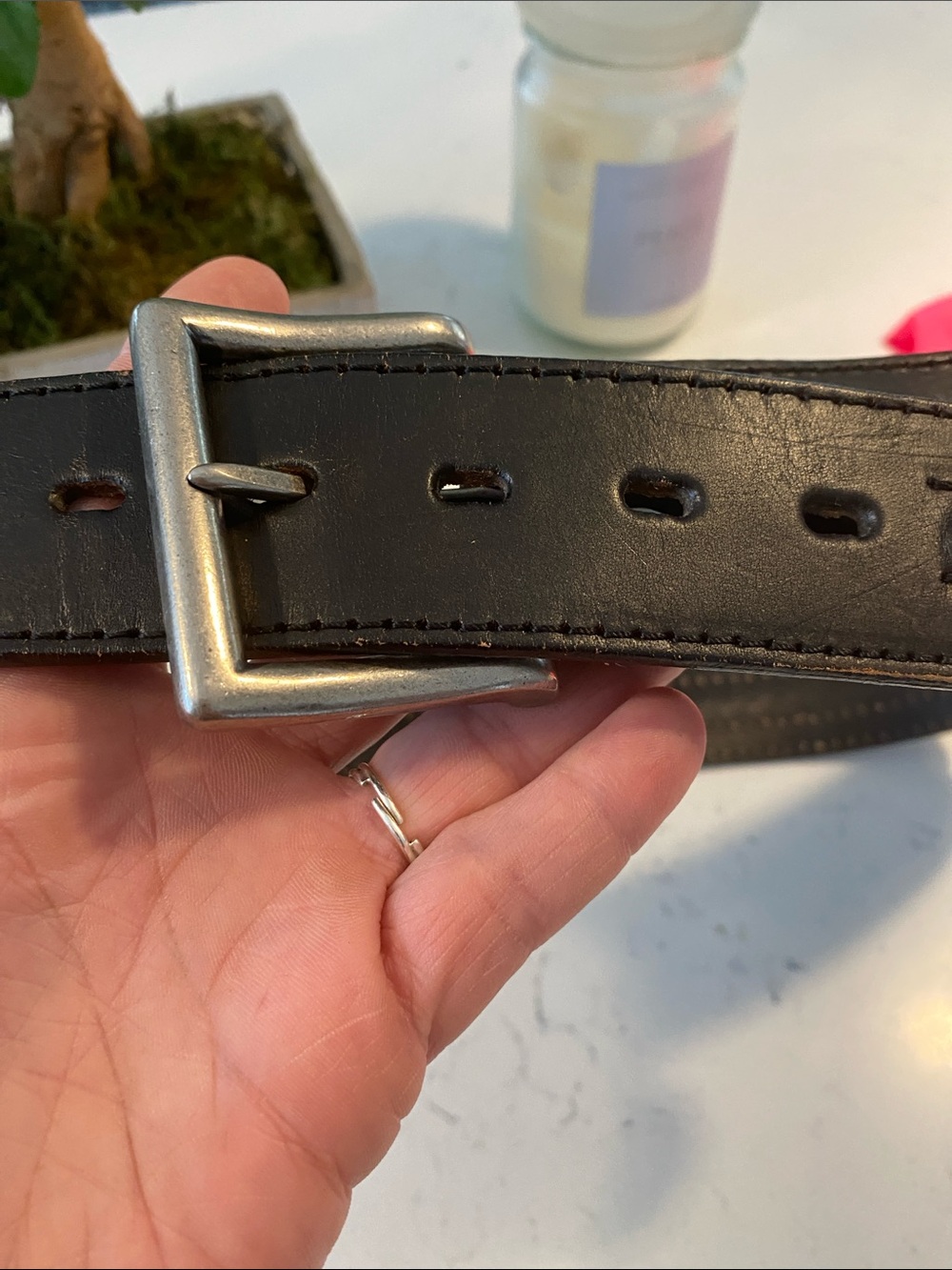 BED|STU Black Leather Belt with Tan Stitching
